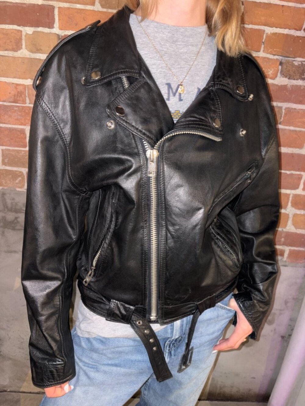 Vintage Sylvia Black Leather Motorcycle Jacket